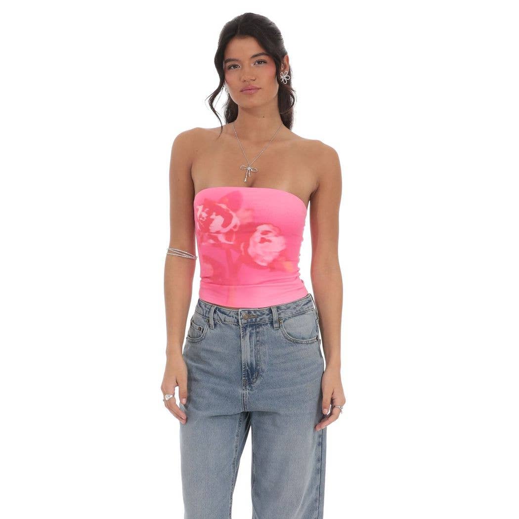 Floral Print Tube Top in Pink
