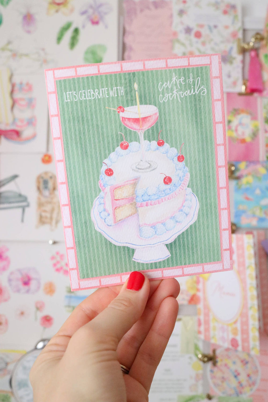 Let's celebrate with cake & cocktails birthday card