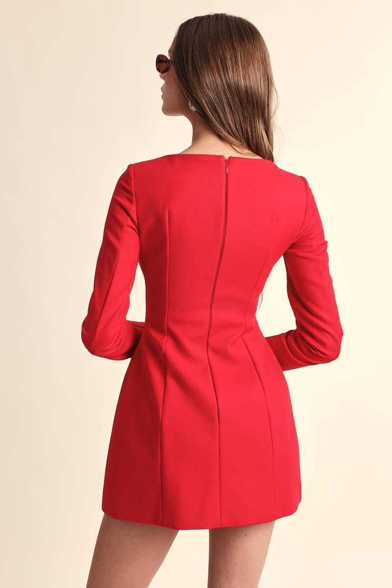 Boat Neck Long Sleeve Slim Fit-in Mini Dress