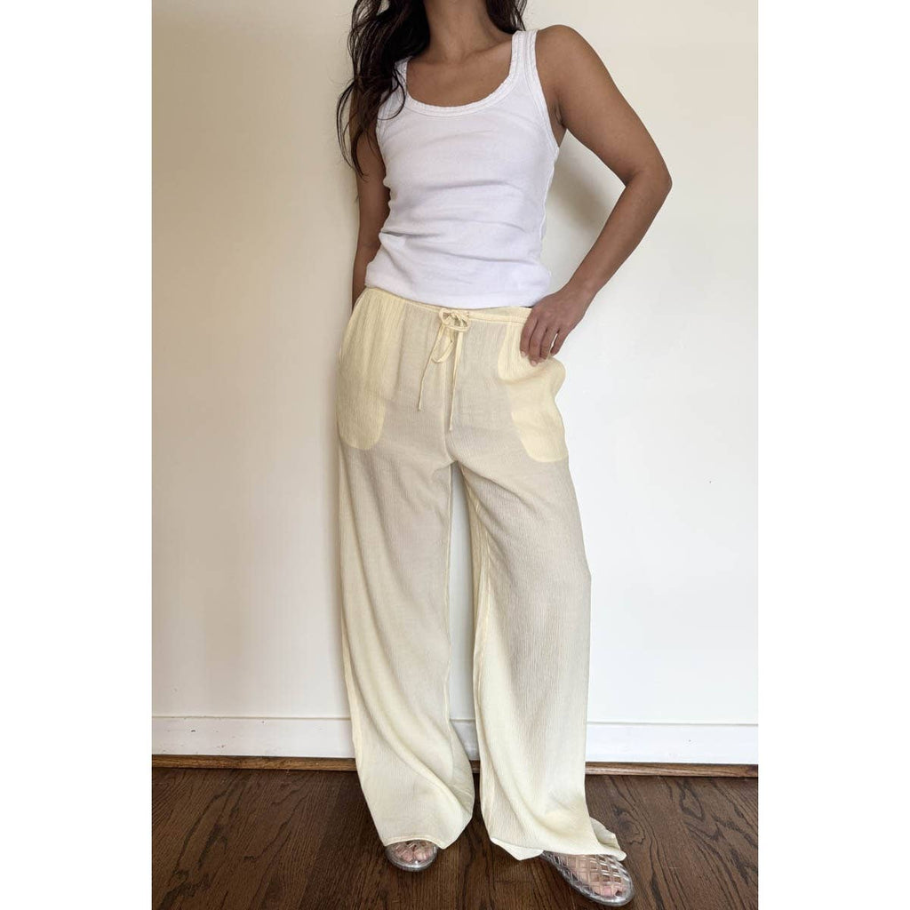 Drawstring Mid Waist Straight Leg Flowy Pants