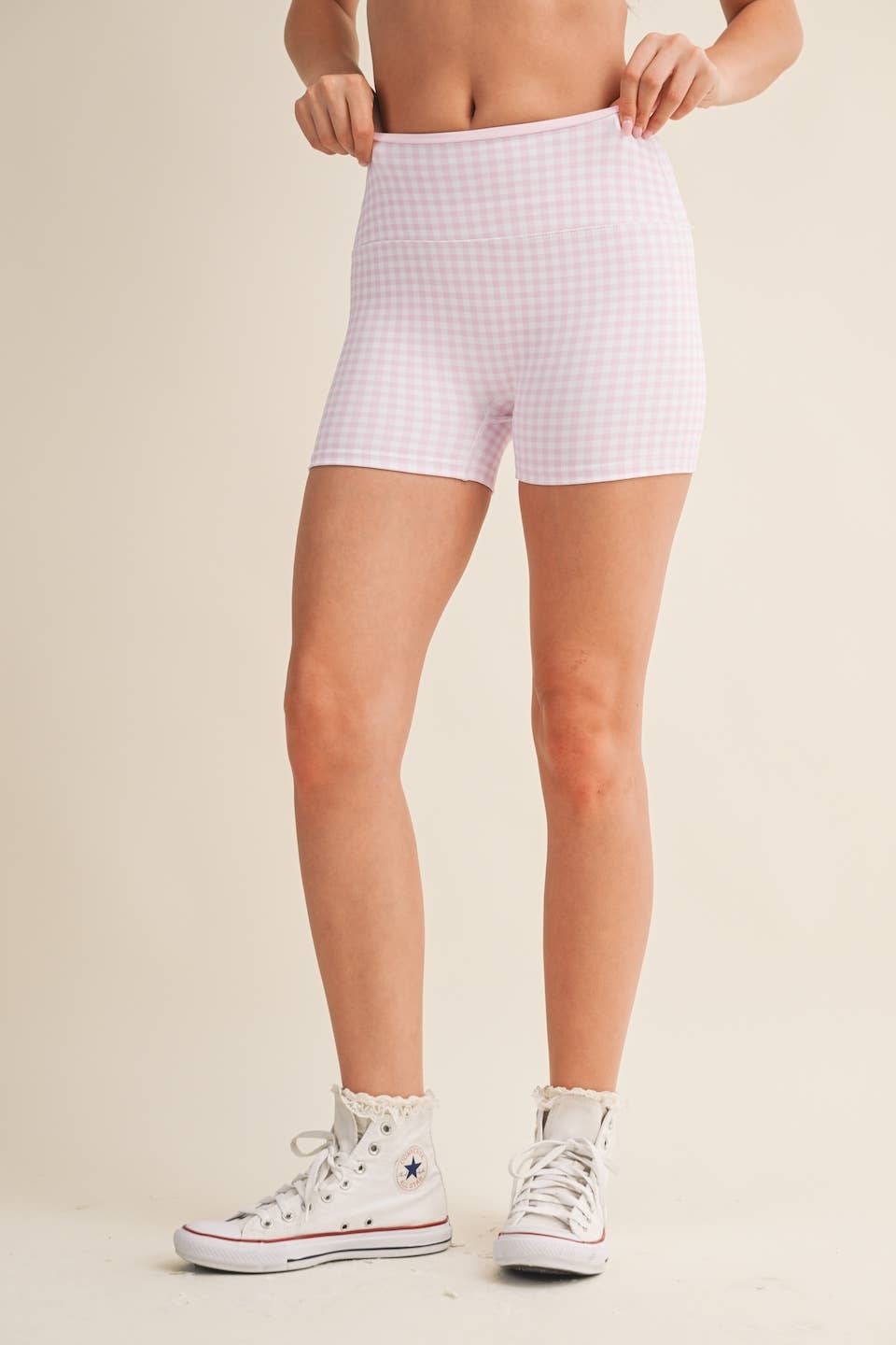 Gingham Print Contrast Binding Biker Shorts