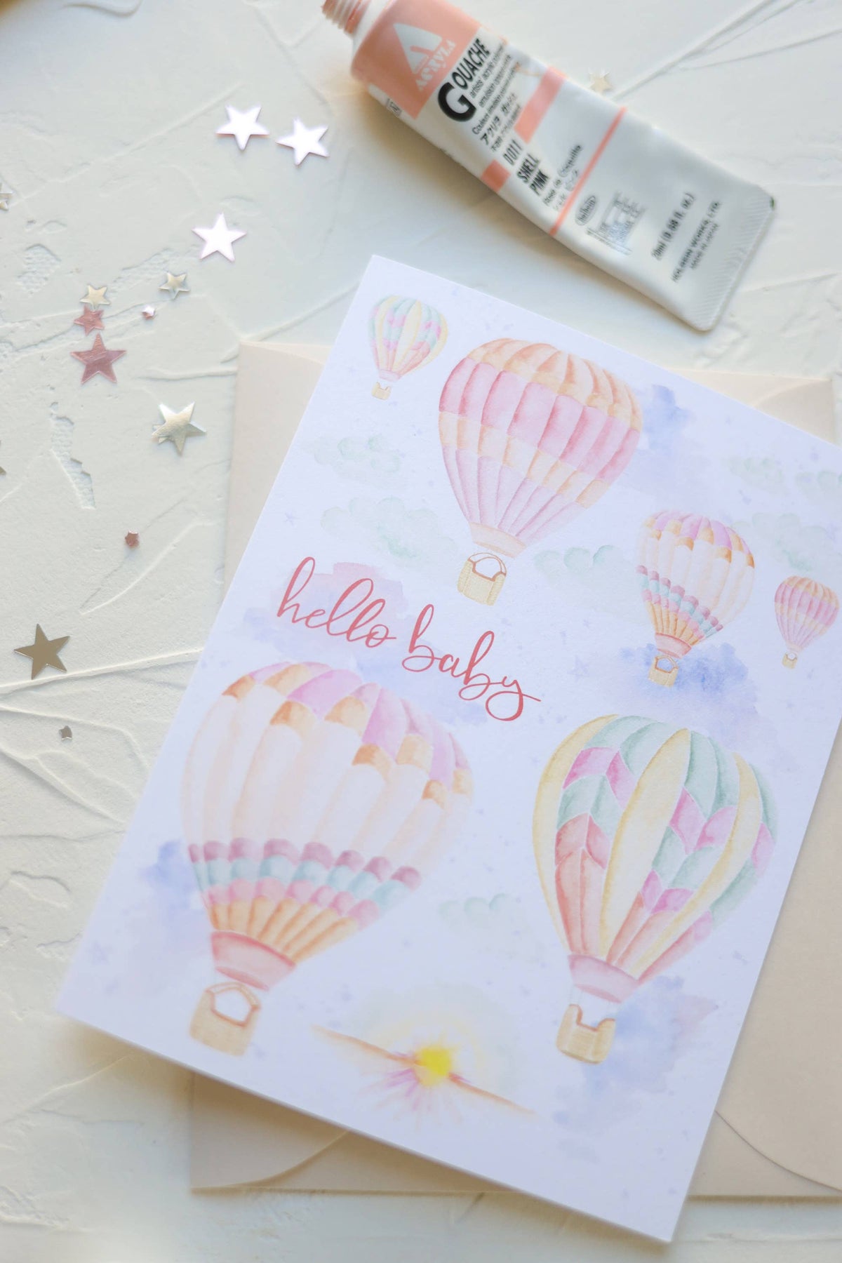 Hello Baby Hot Air Balloons Greeting Card