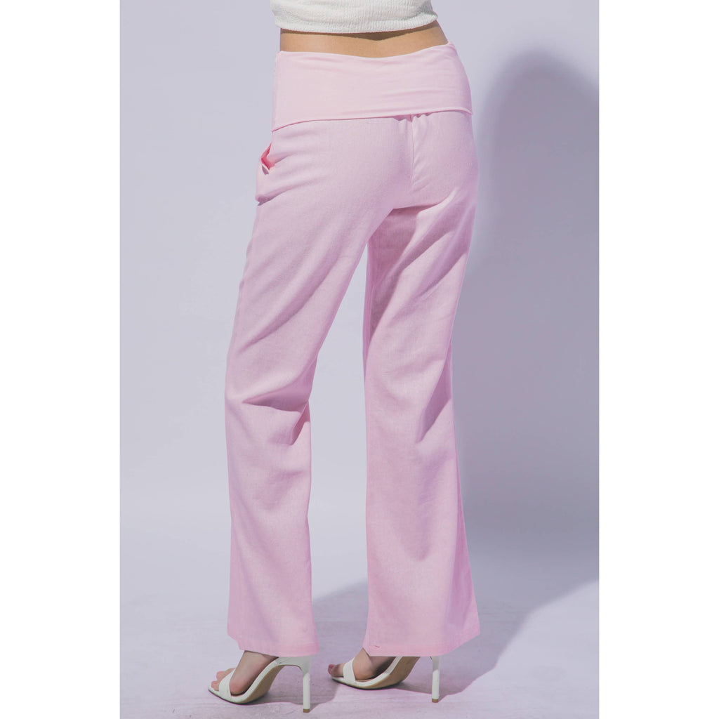 WAIST FOLD OVER FLARE LINEN PANTS