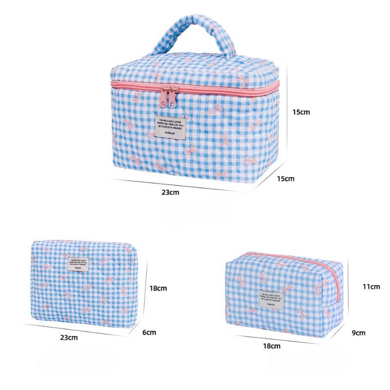 Sweet Color Block Plaid Bow Cosmetic Bag