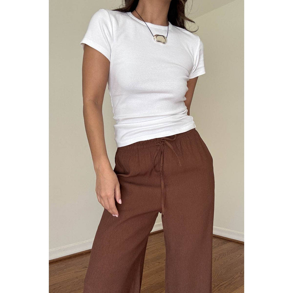Drawstring Mid Waist Straight Leg Flowy Pants