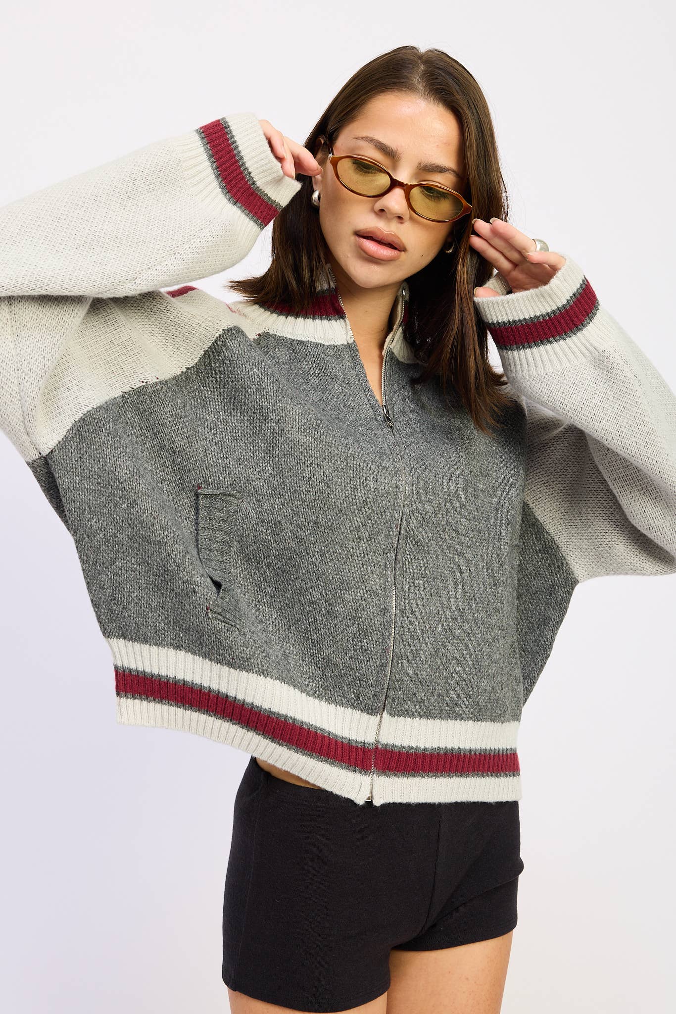 Zip Up Sweater Cardigan With Mock Neck