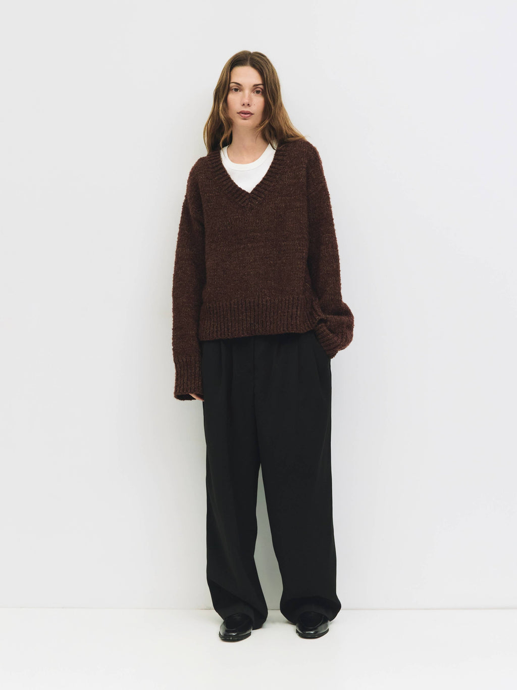 The Glen Sweater | Boucle Knit V Neck Sweater
