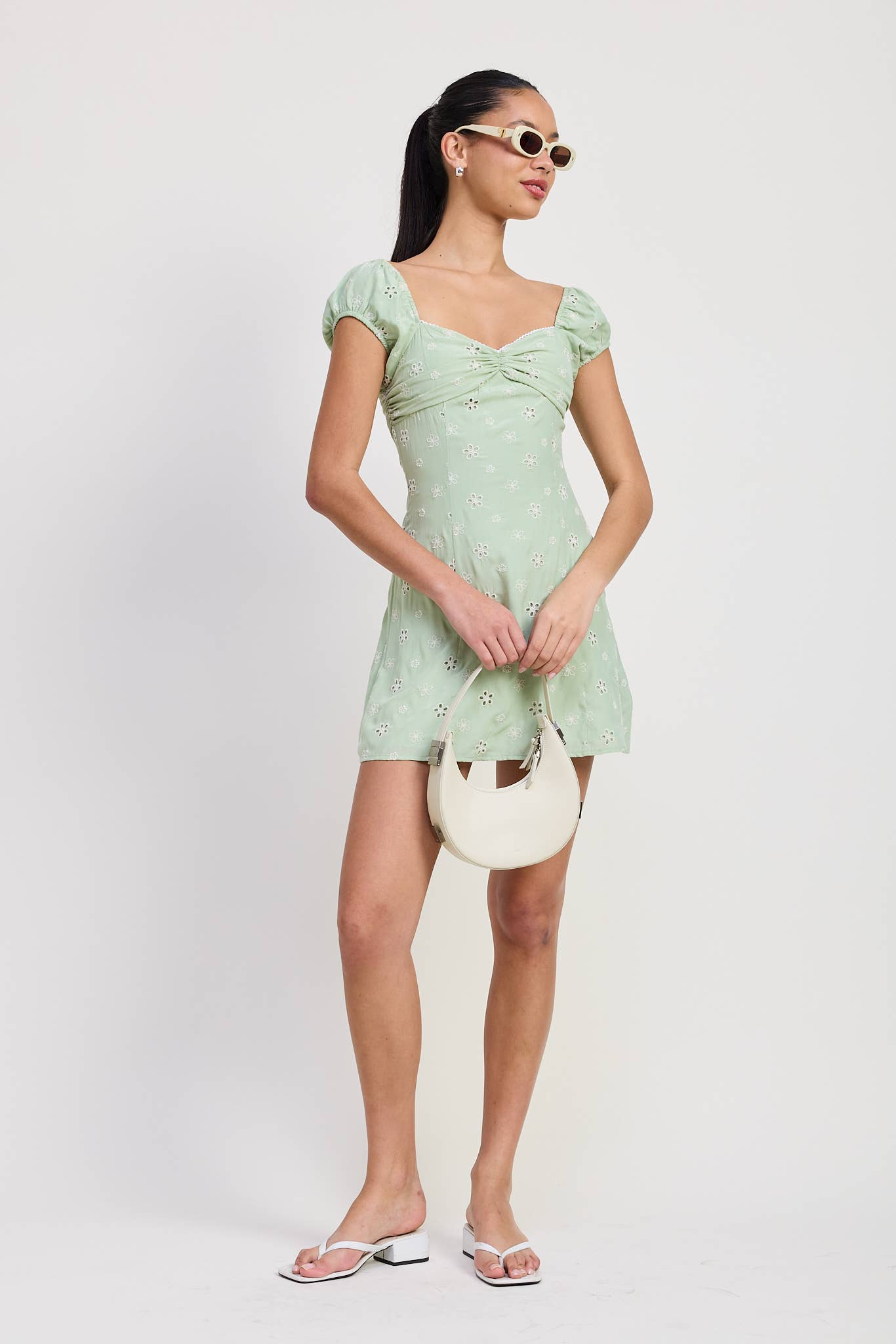 MIX MEDIA MINI RUCHED DRESS