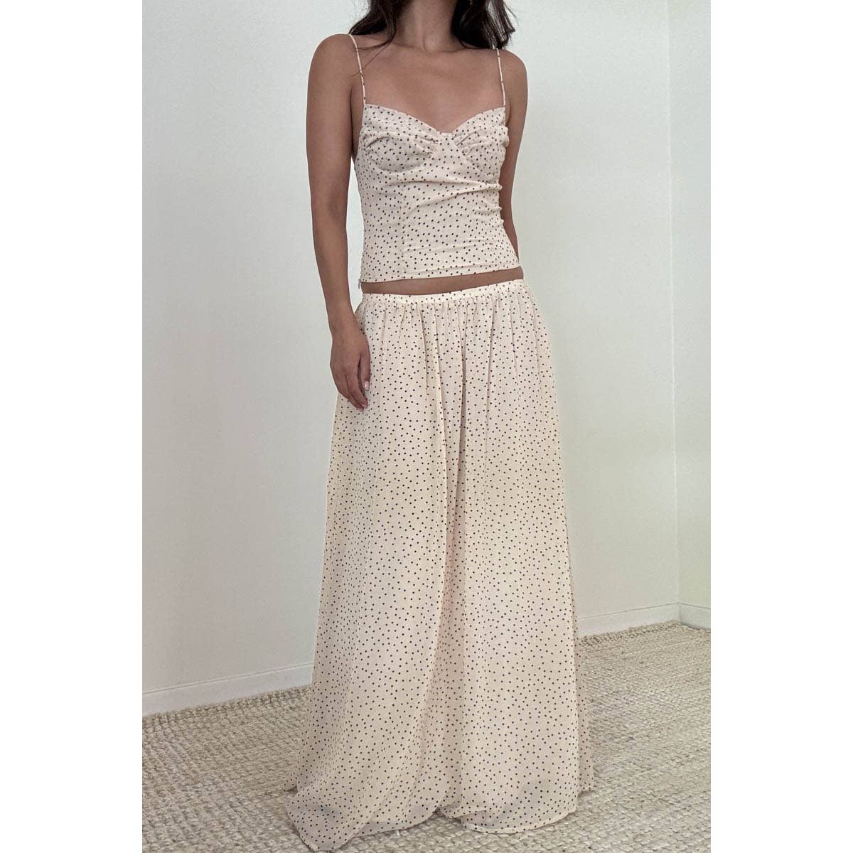 Polka Dot Print Chiffon Mid Waist A-line Skirt