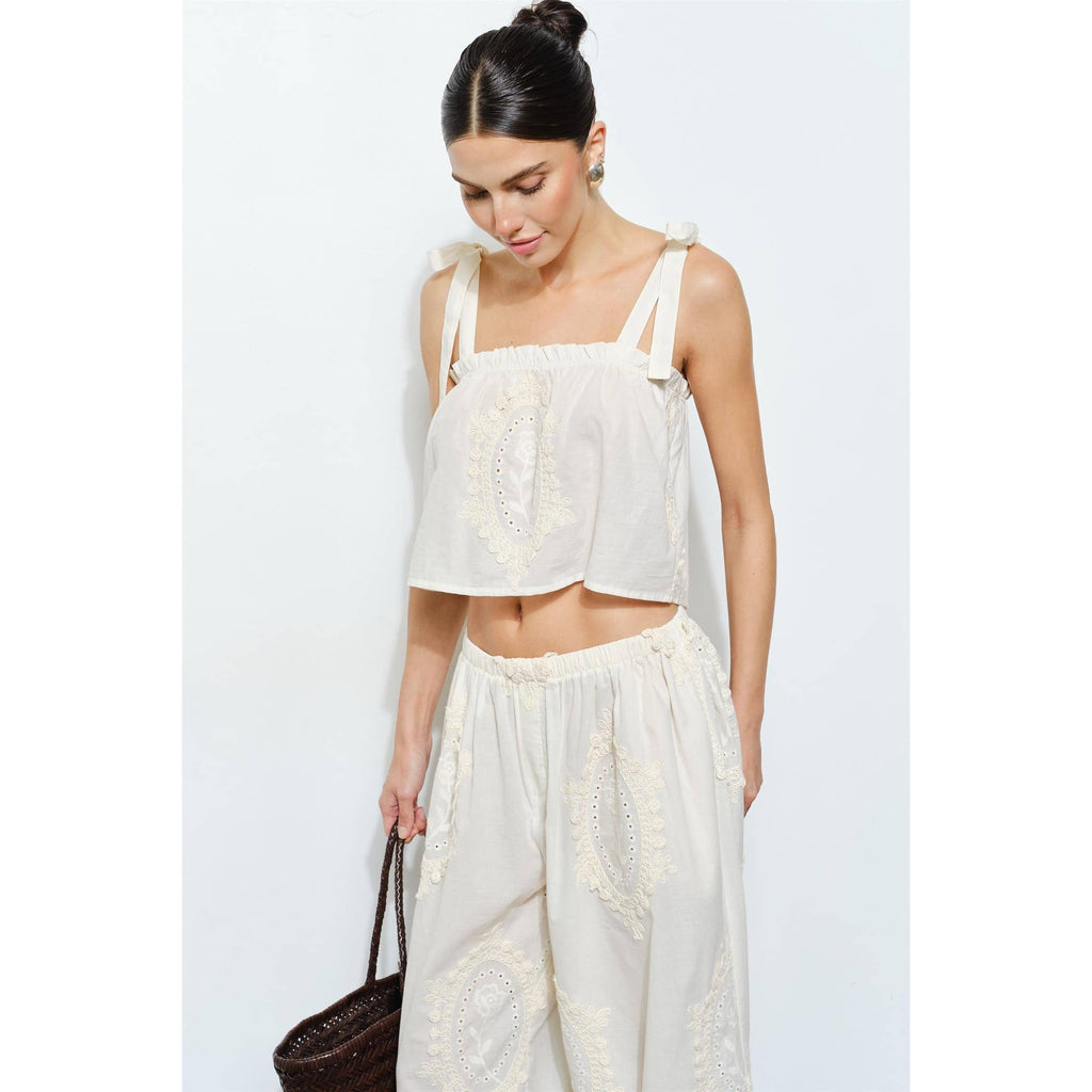 OWEN EMBROIDERED TIE STRAP SCARF TOP