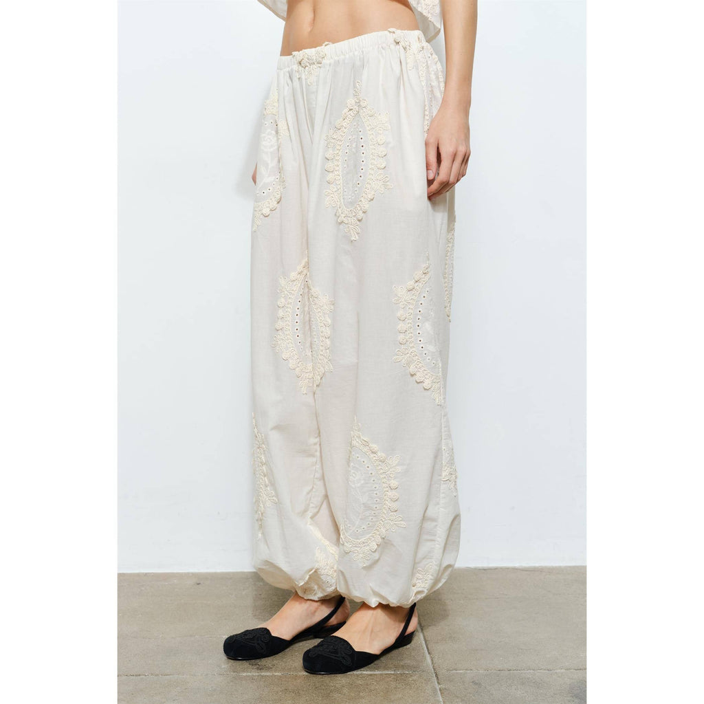 OWEN COTTON EYELET EMBROIDERED BALLOON JOGGER PANTS