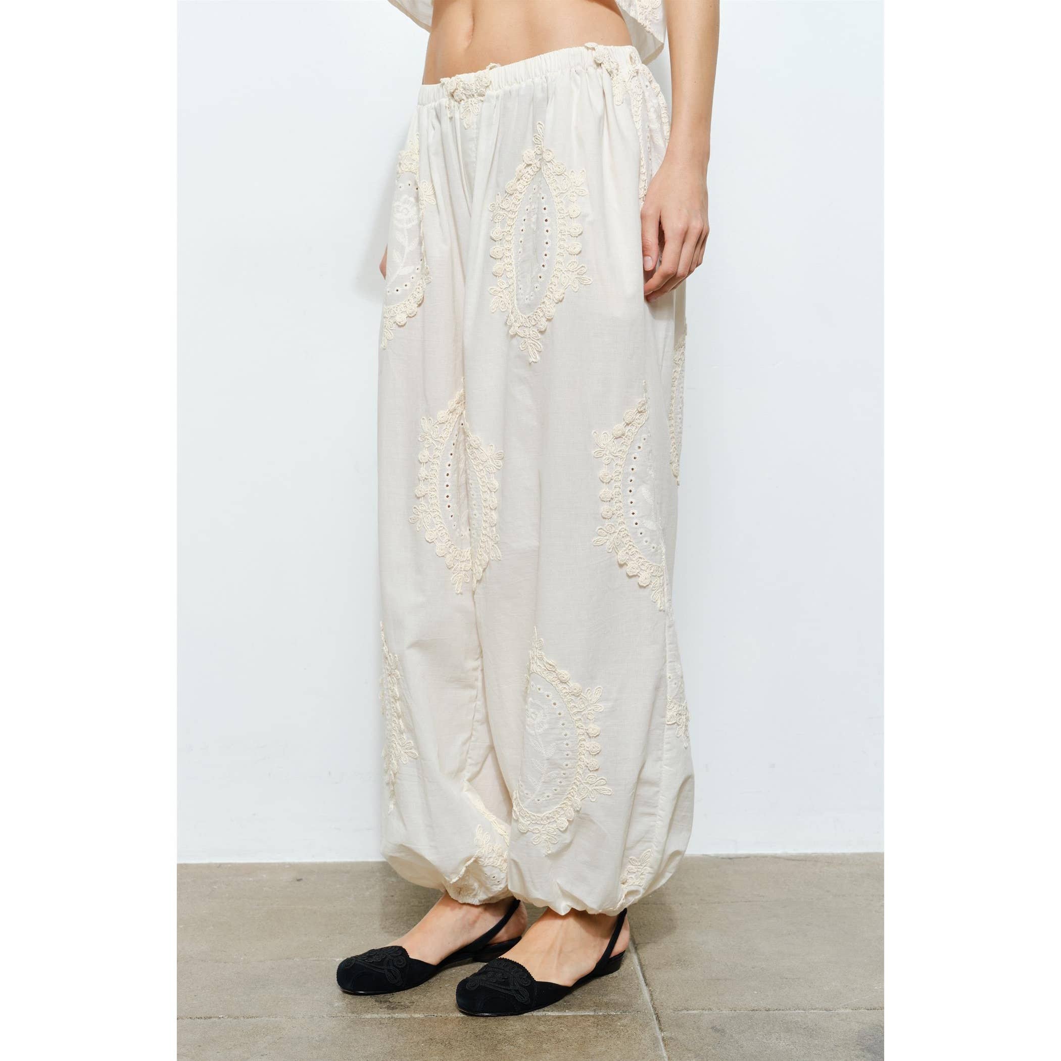 OWEN COTTON EYELET EMBROIDERED BALLOON JOGGER PANTS