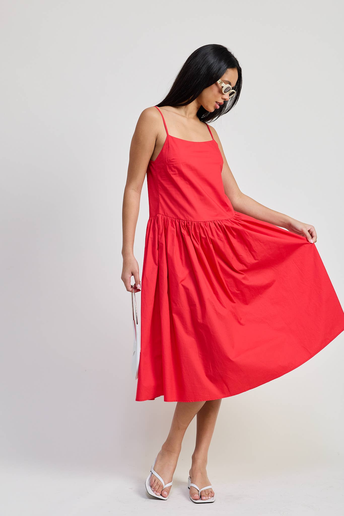 SQAURE NECK MIDI POPLIN DRESS