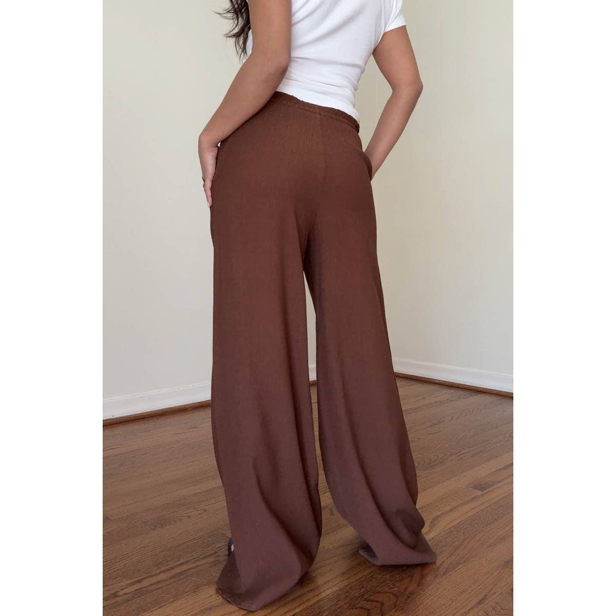 Drawstring Mid Waist Straight Leg Flowy Pants