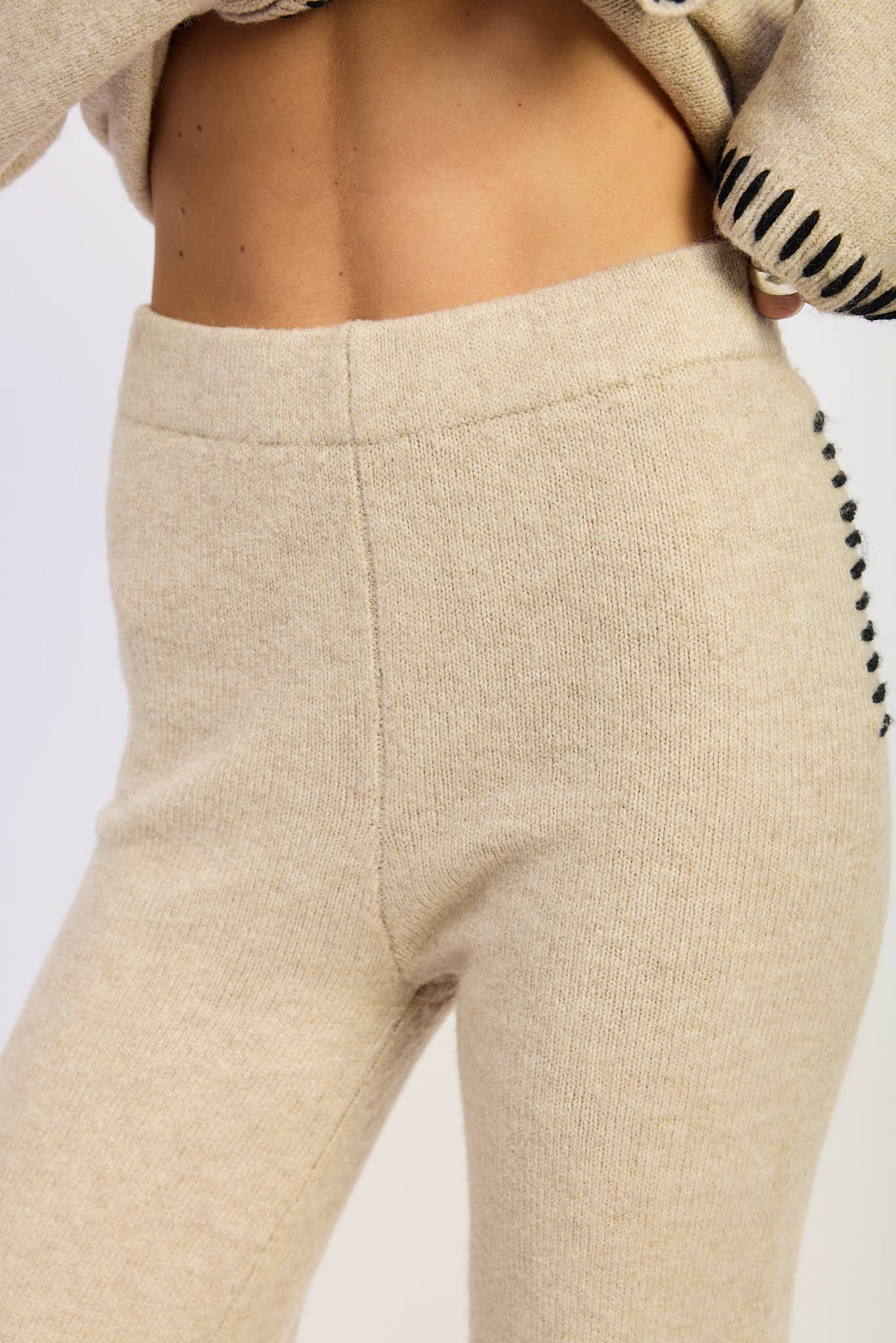 Wide Leg Pants with Blanket Stitching
