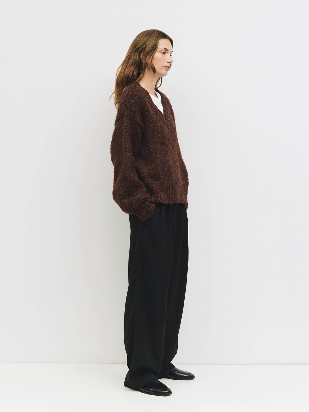 The Glen Sweater | Boucle Knit V Neck Sweater