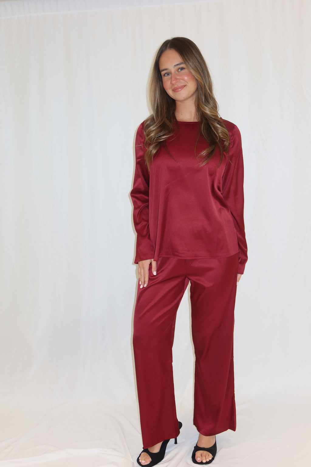 Satin Long Sleeves Top & Pants Set