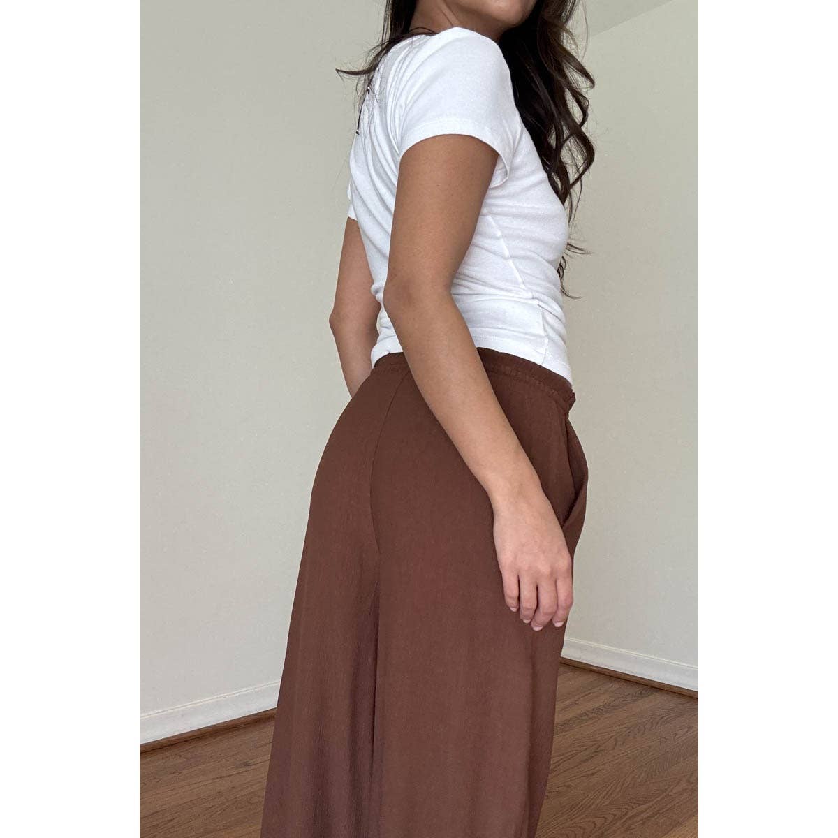 Drawstring Mid Waist Straight Leg Flowy Pants