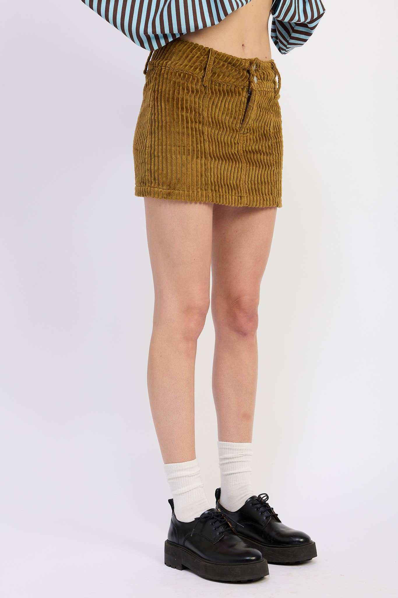 Corduroy Mini Skirt with Button