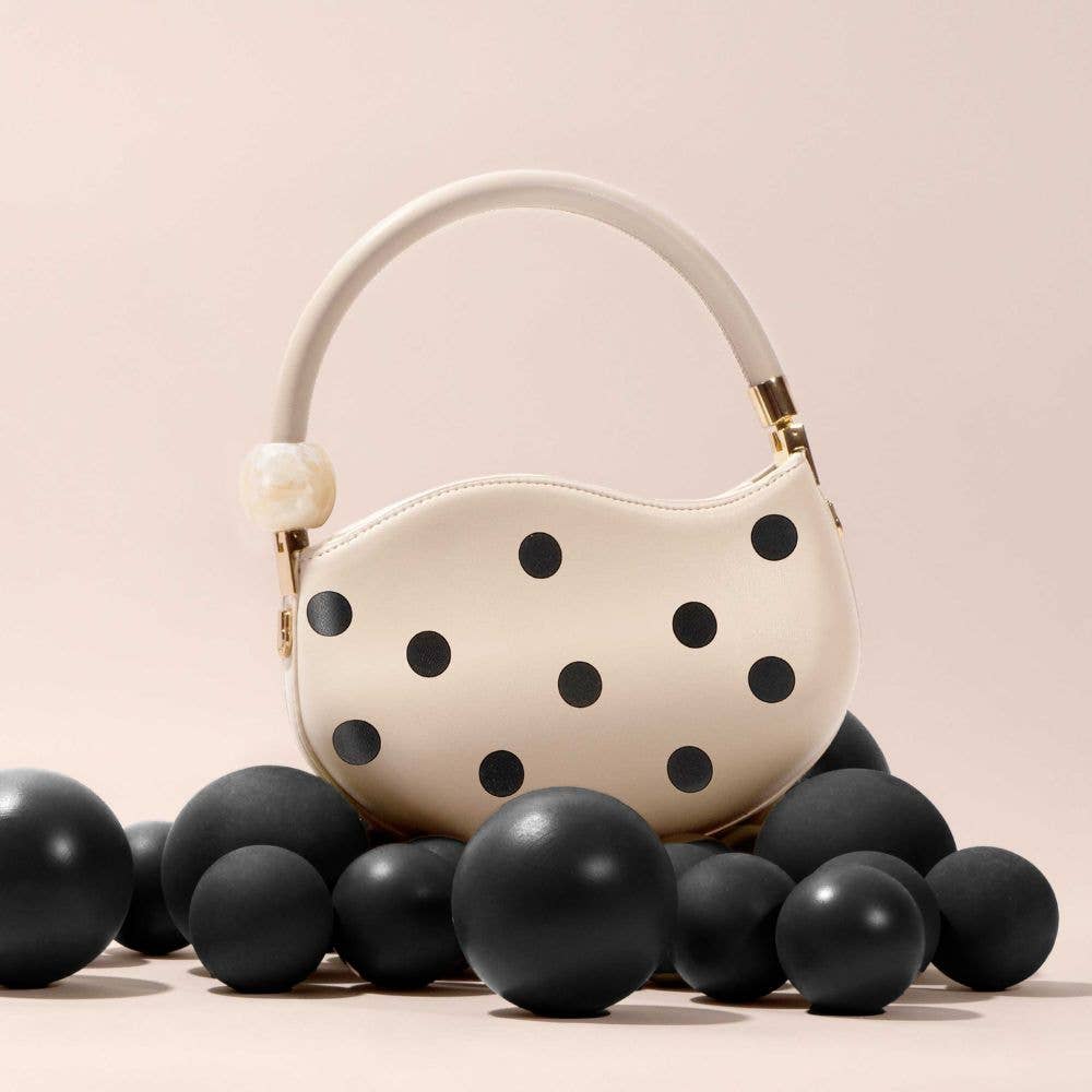 Jennie Cream Recycled Vegan Polka Dot Top Handle Bag