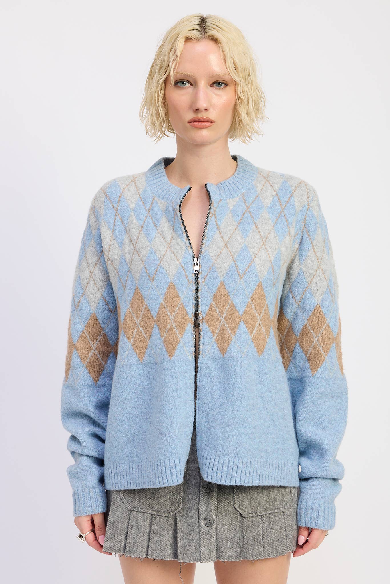 Argyle Zip Up Cardigan