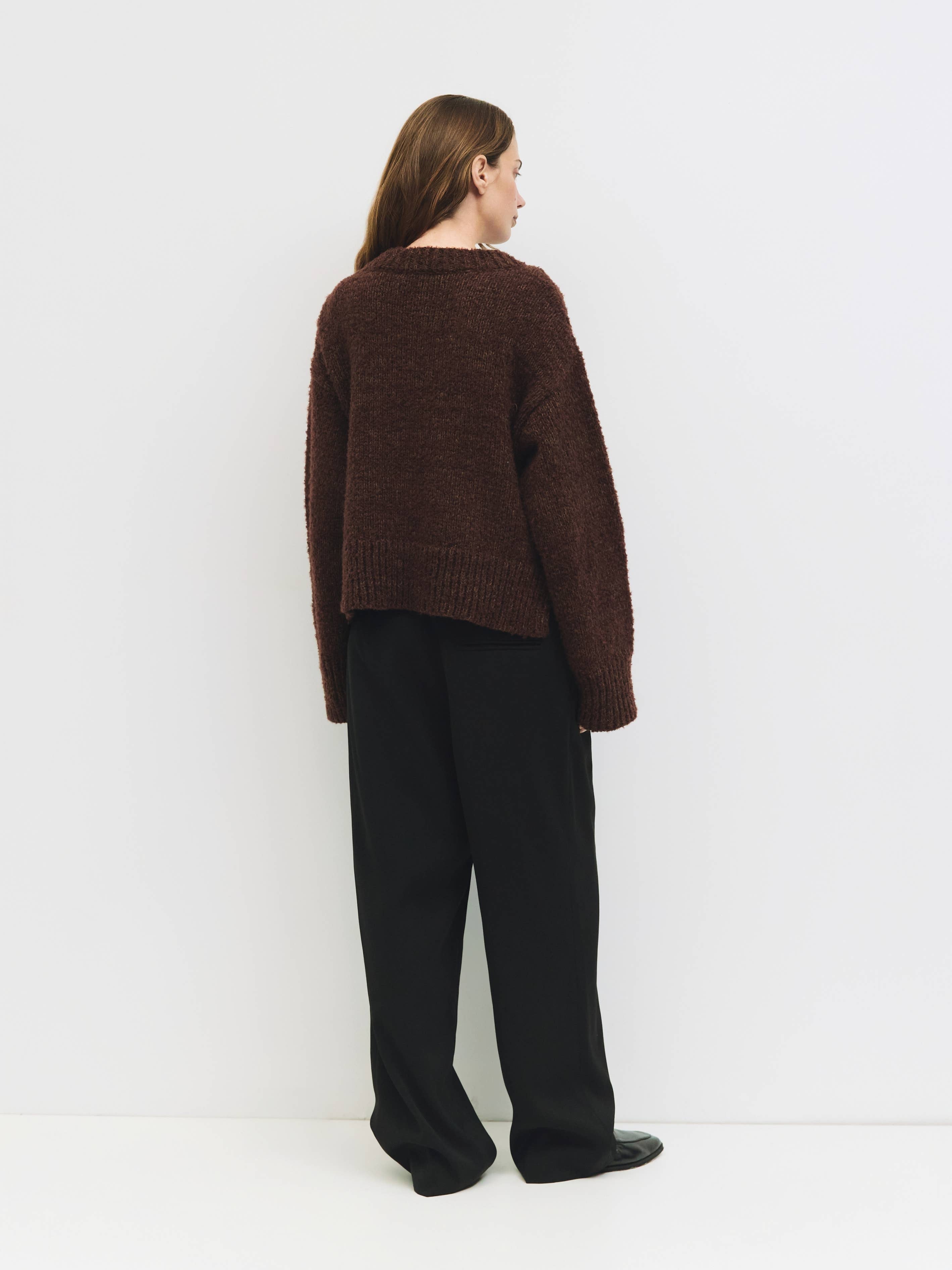 The Glen Sweater | Boucle Knit V Neck Sweater