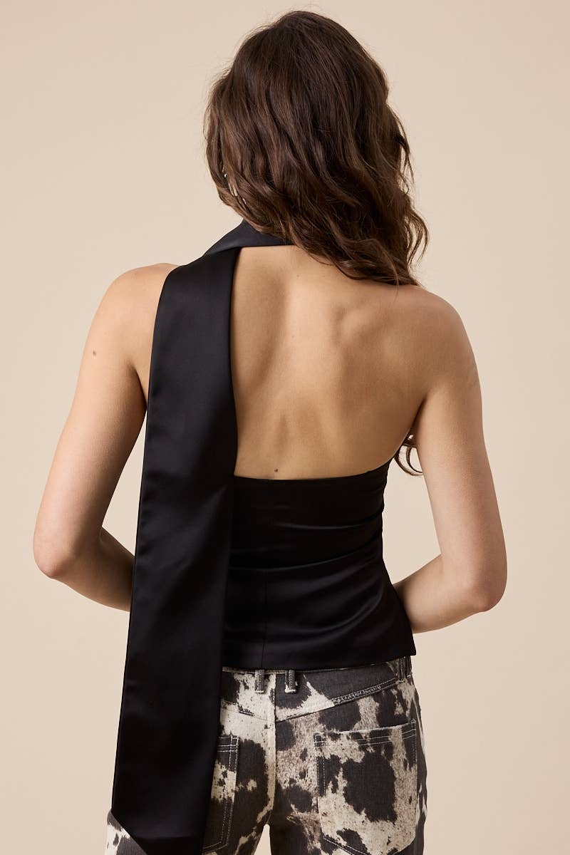 Neck Scarf Attached Solid Color Plain Tube Top