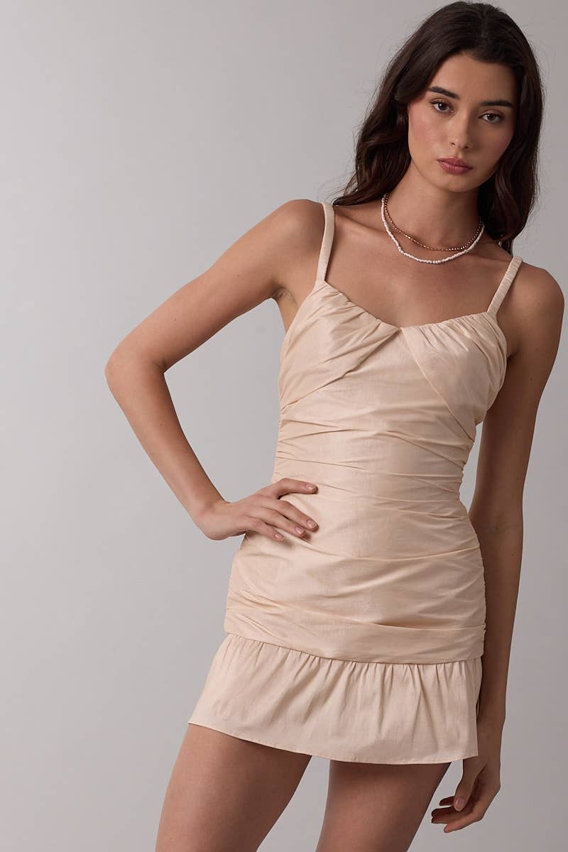 Lux Solid Color Slim Fit-in Ruched Mini Dress
