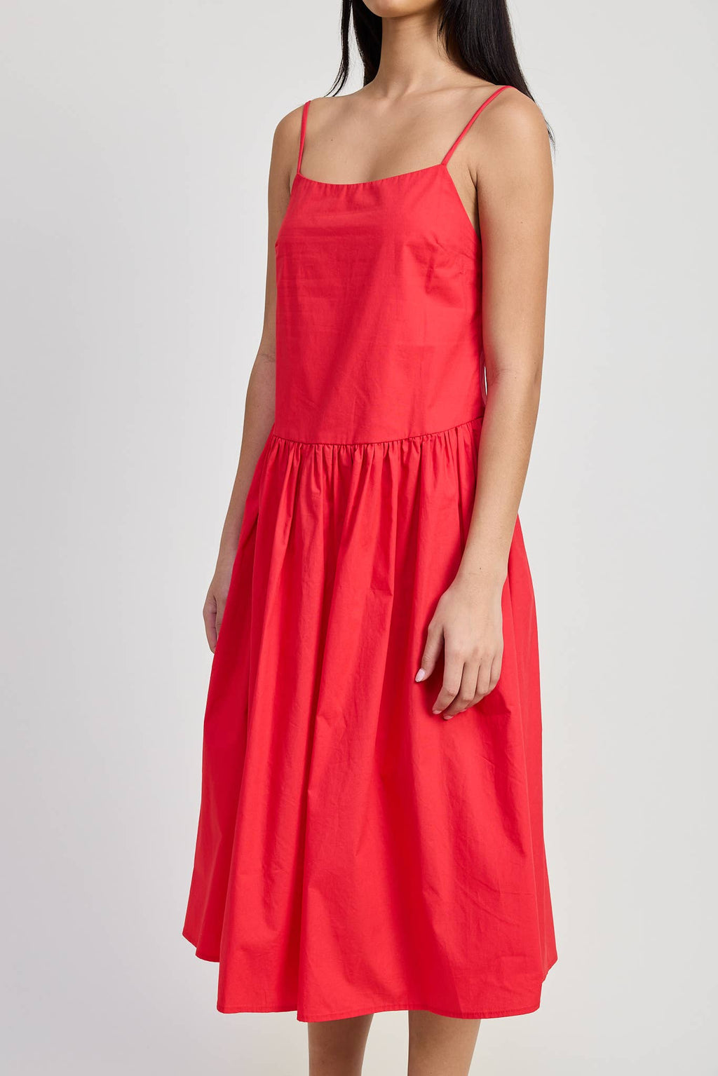 SQAURE NECK MIDI POPLIN DRESS
