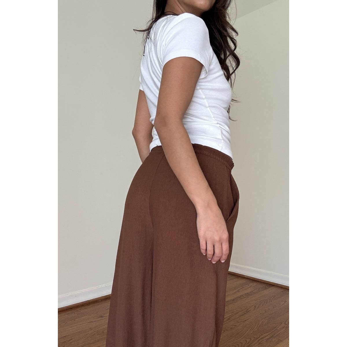 Drawstring Mid Waist Straight Leg Flowy Pants