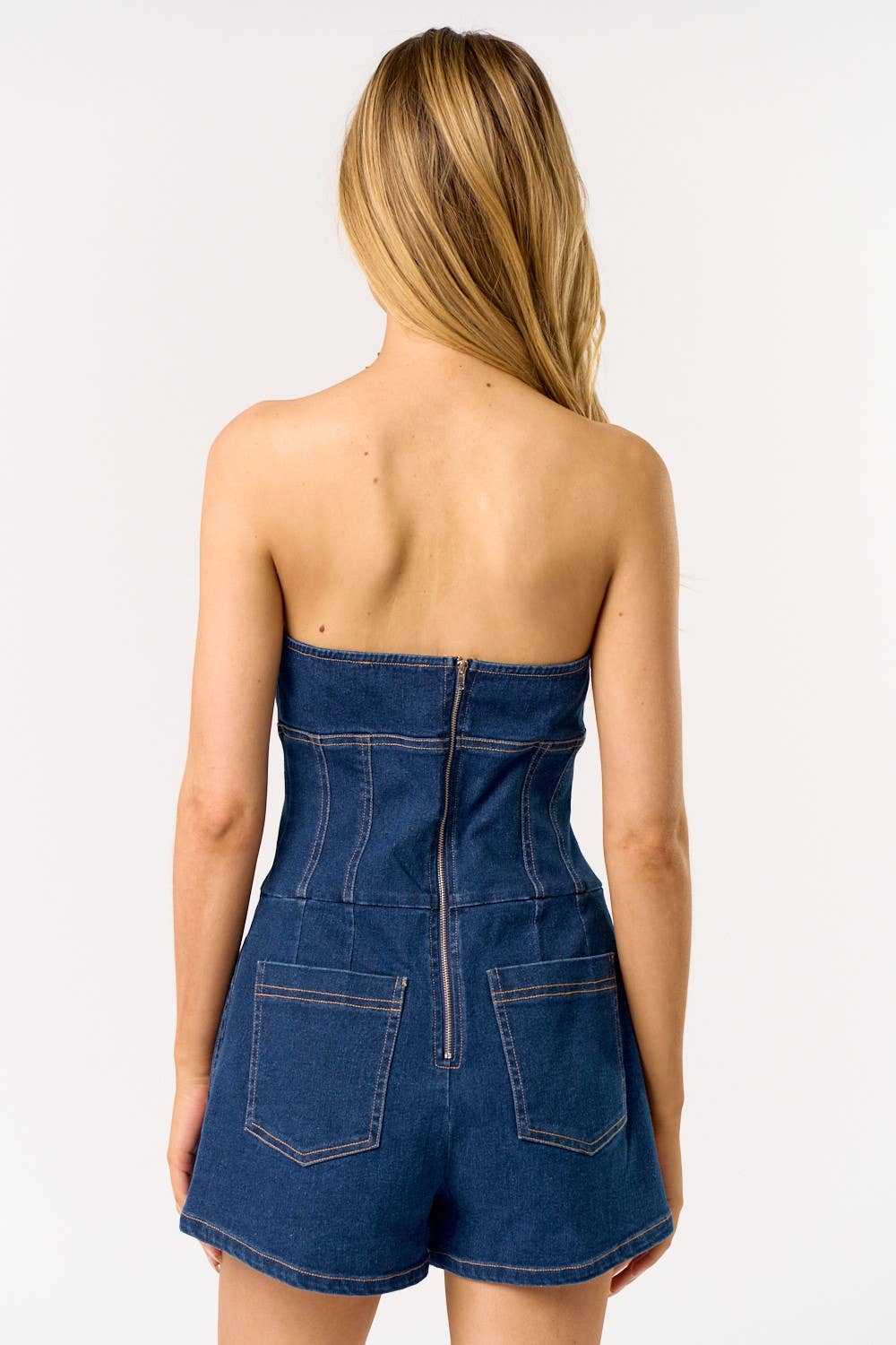 DENIM TUBE PLEATED ROMPER
