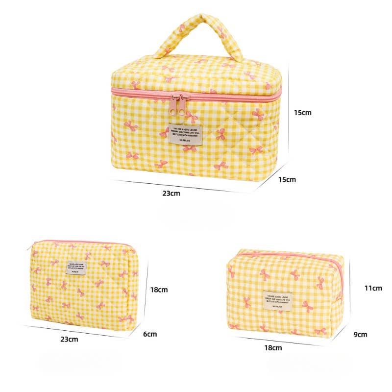 Sweet Color Block Plaid Bow Cosmetic Bag