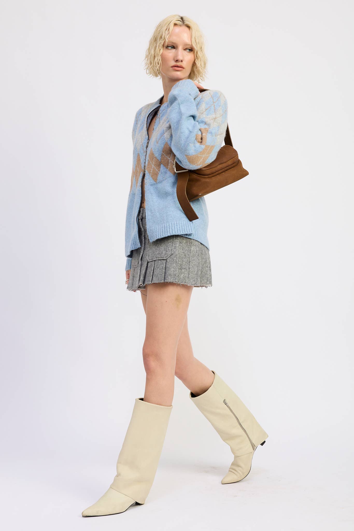 Argyle Zip Up Cardigan