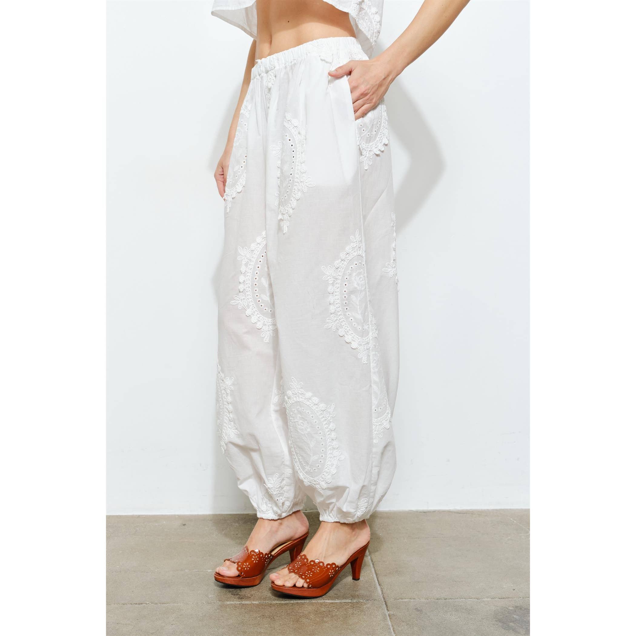OWEN COTTON EYELET EMBROIDERED BALLOON JOGGER PANTS
