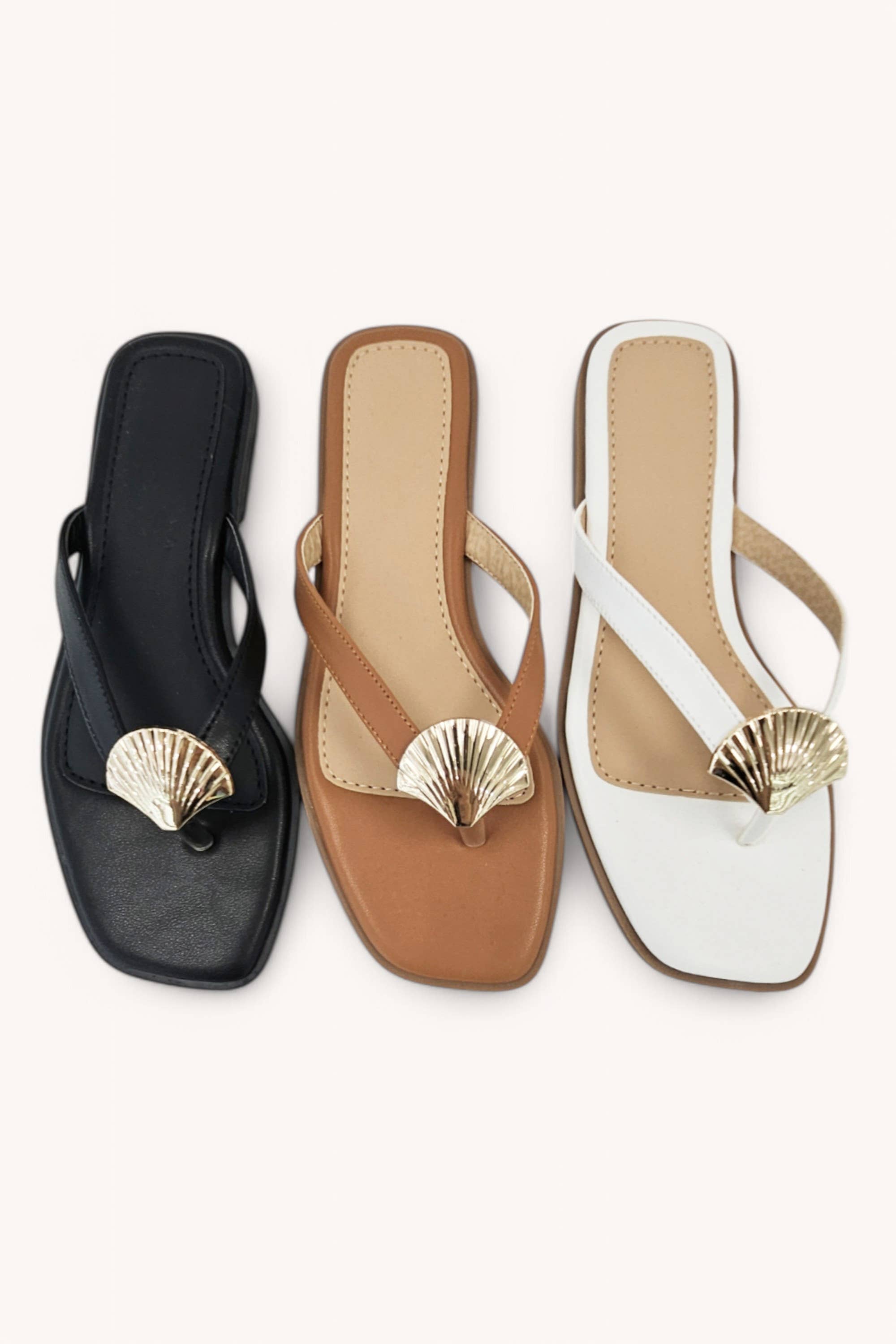 DOHA-9 GOLDEN SHELL DECOR THONG STRAP SANDALS