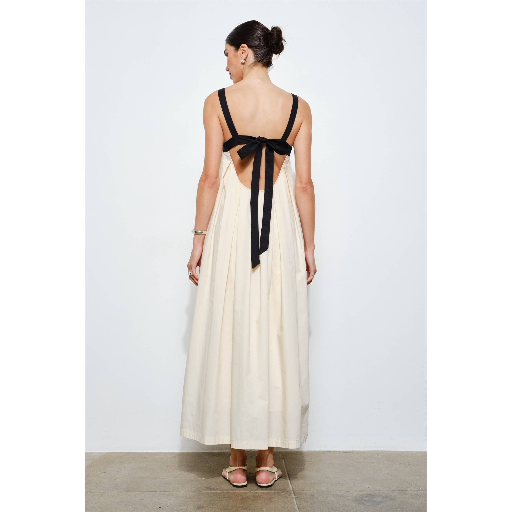 Amelia Box Pleat Maxi Dress in Sea Salt