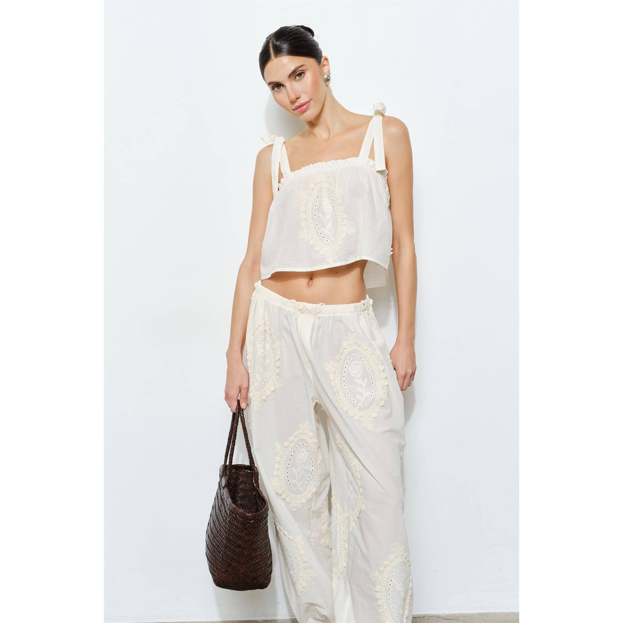 OWEN EMBROIDERED TIE STRAP SCARF TOP