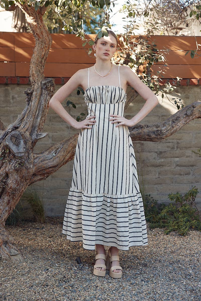 STRAPLESS STRIPES BACK TIE STRAP MAXI DRESS
