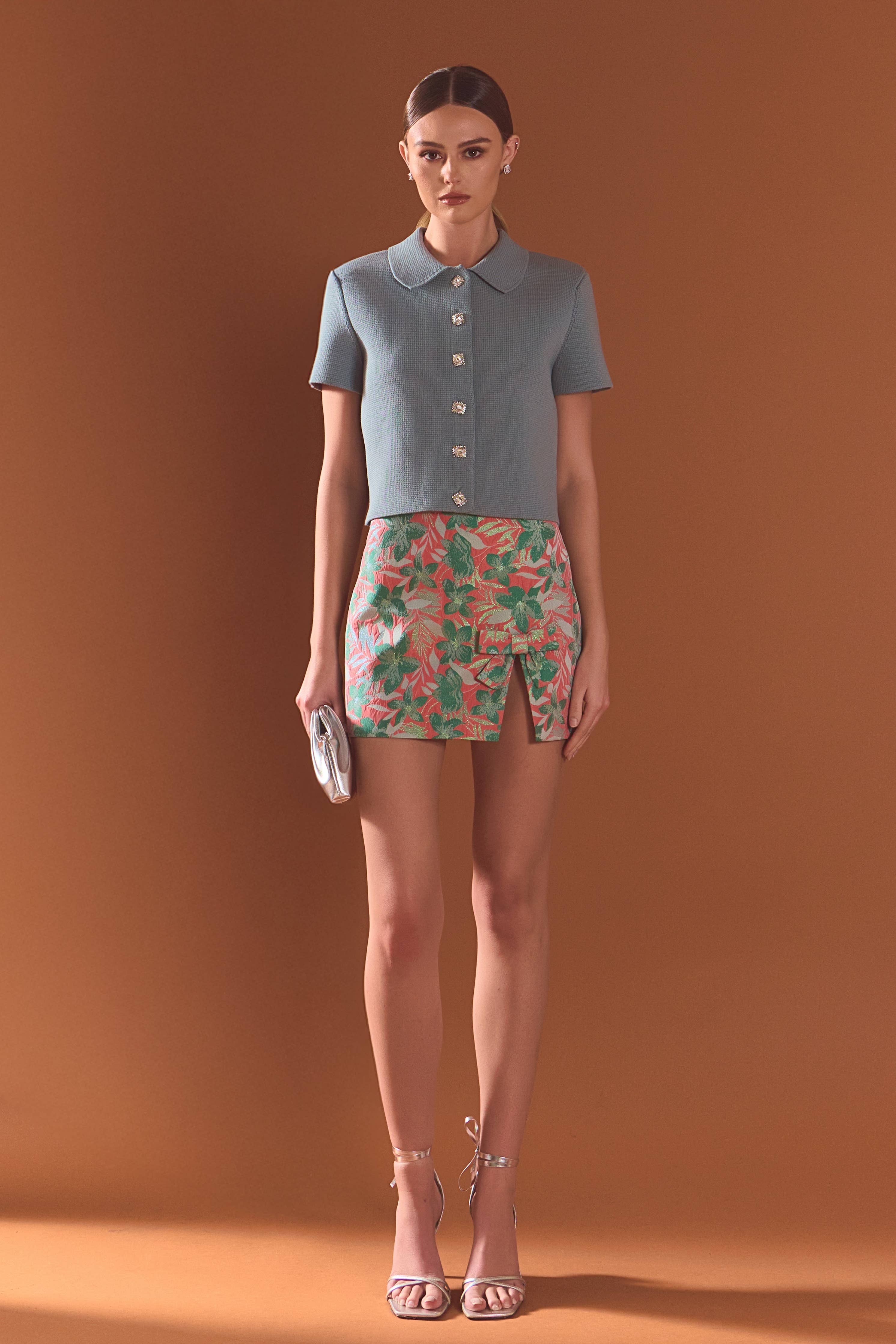 JEWL BUTTONED CROPPED KNIT TOP
