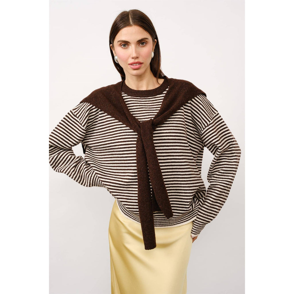Kate Striped Sweater with Detachable Shawl