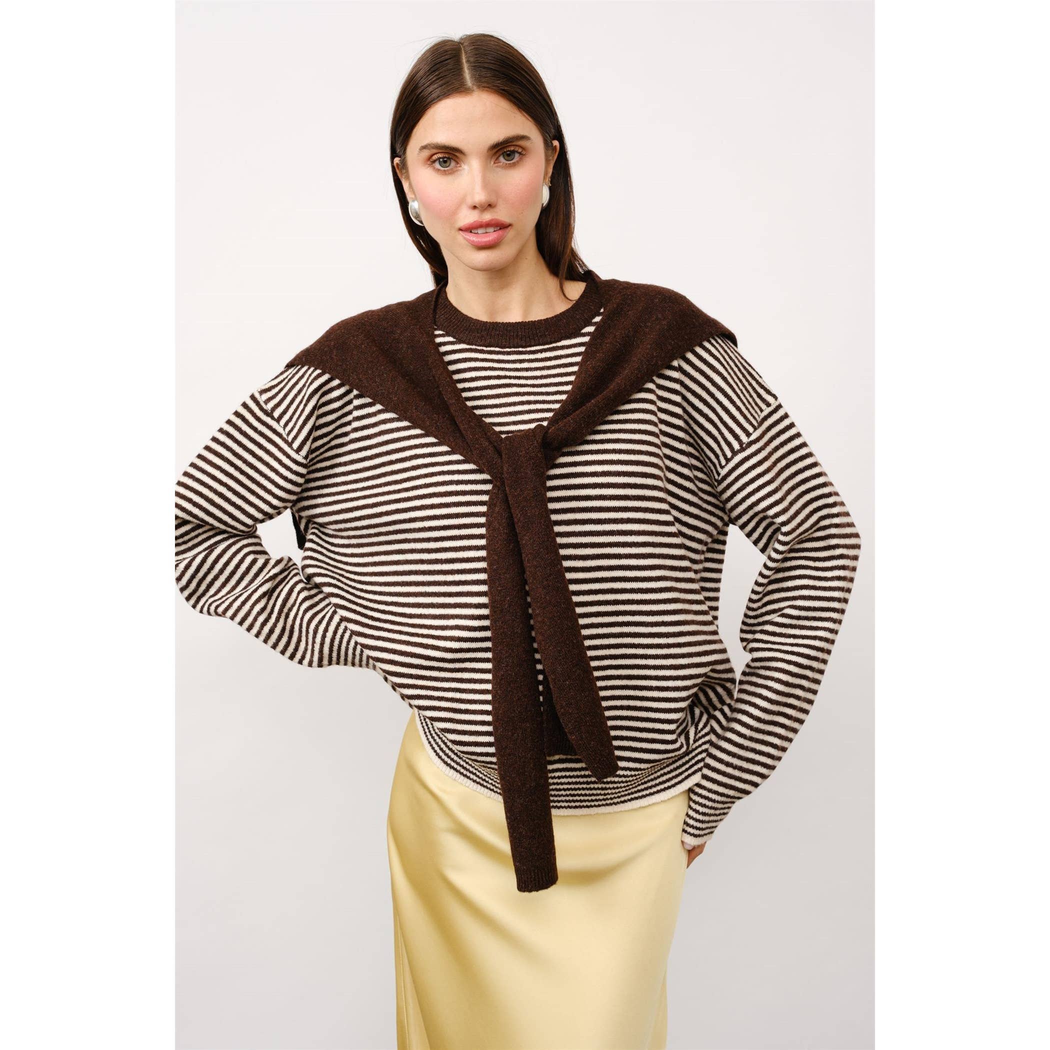 Kate Striped Sweater with Detachable Shawl