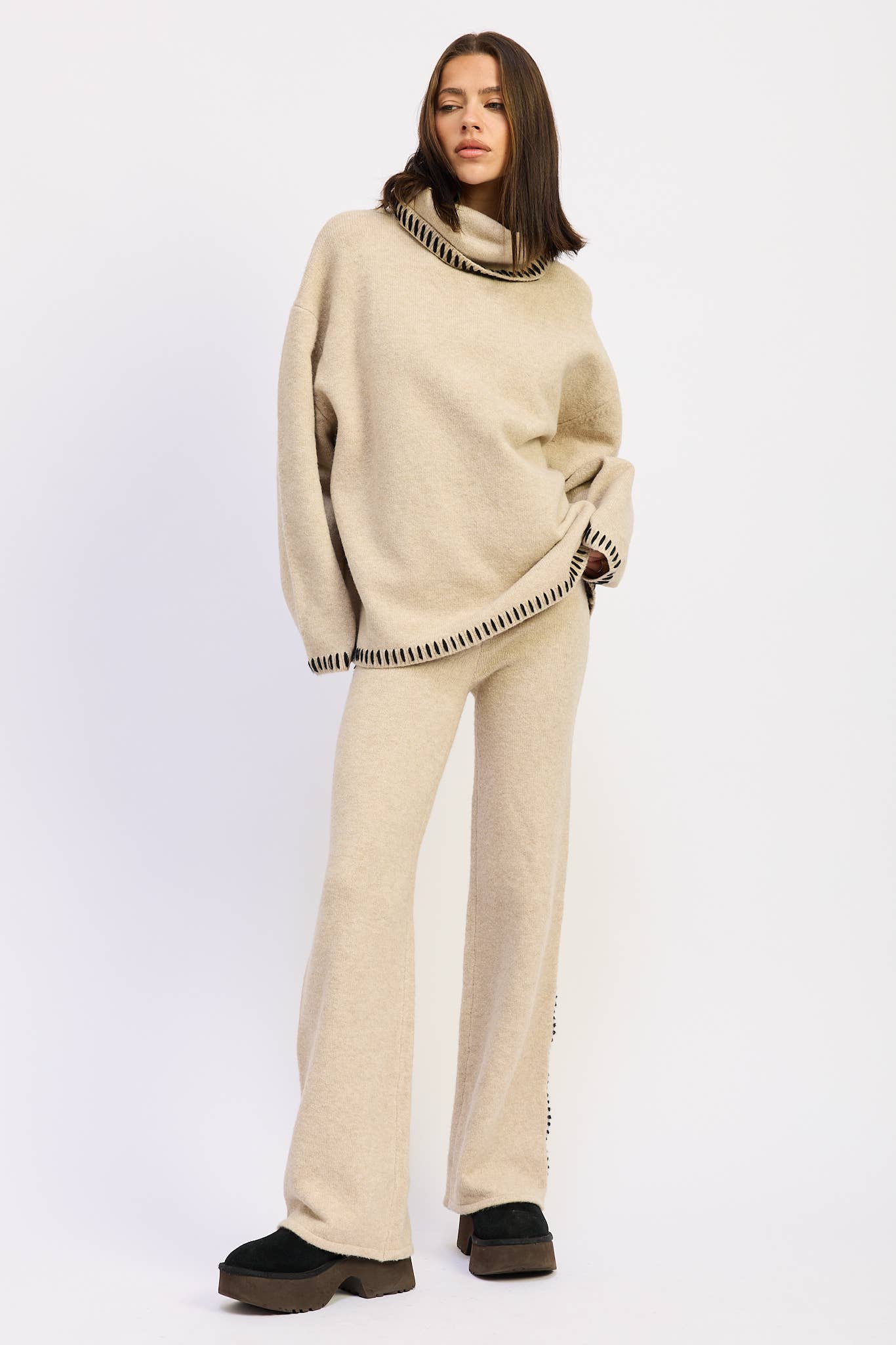 Oversized Turtle Neck Sweater With Stitching