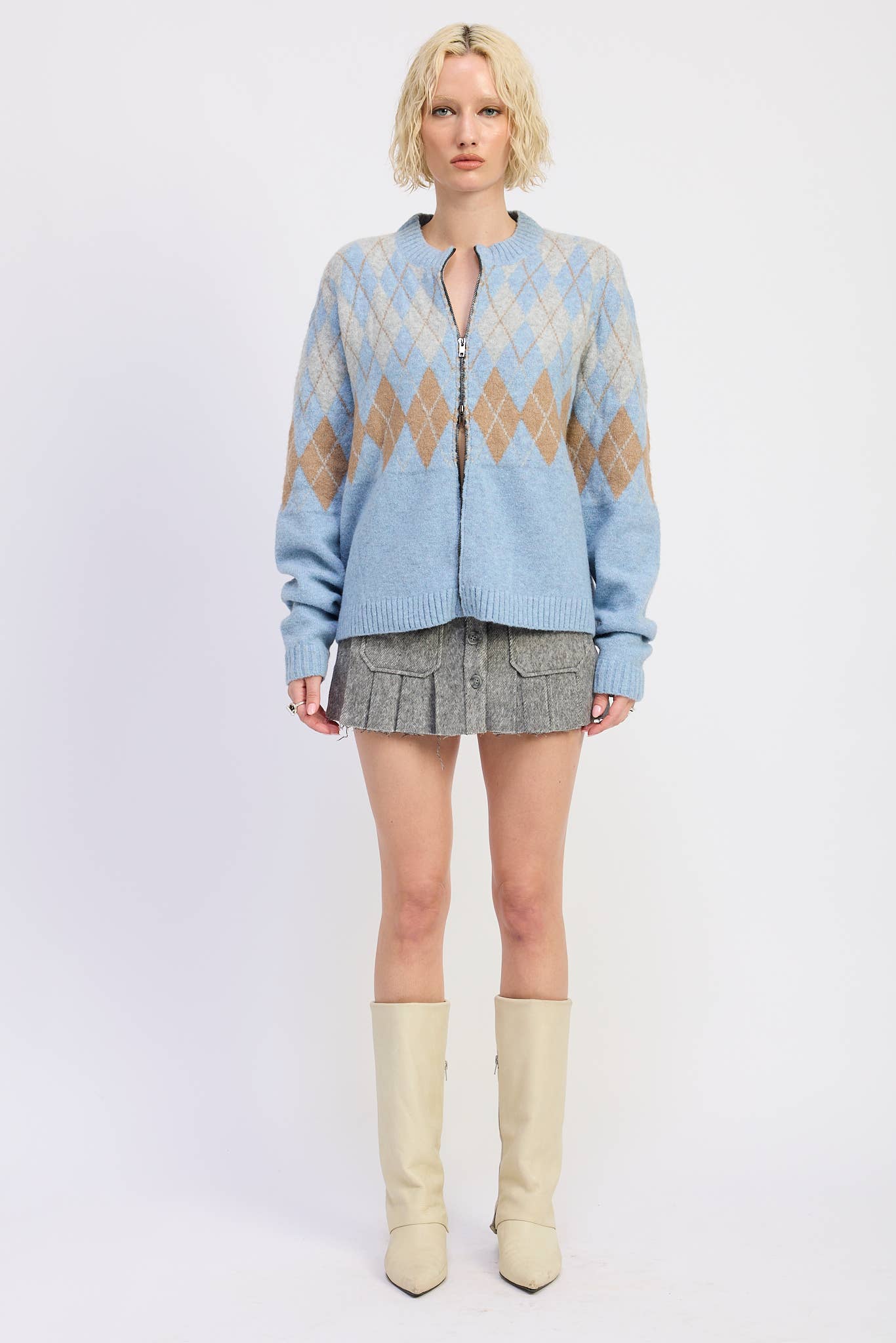 Argyle Zip Up Cardigan