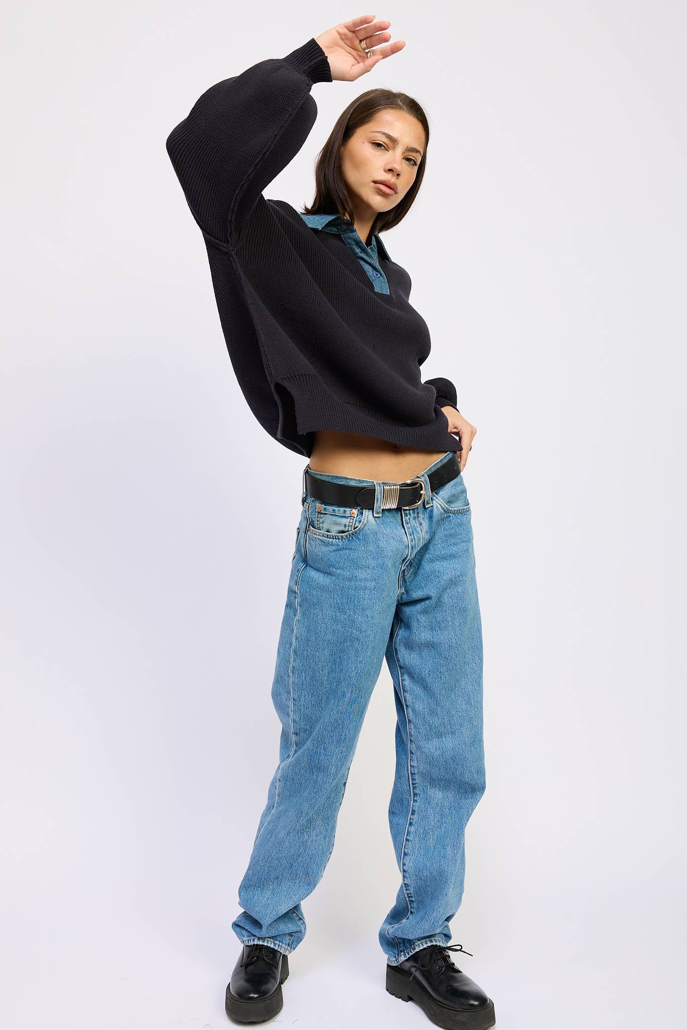 Contrasted Oversize Sweater with Collar