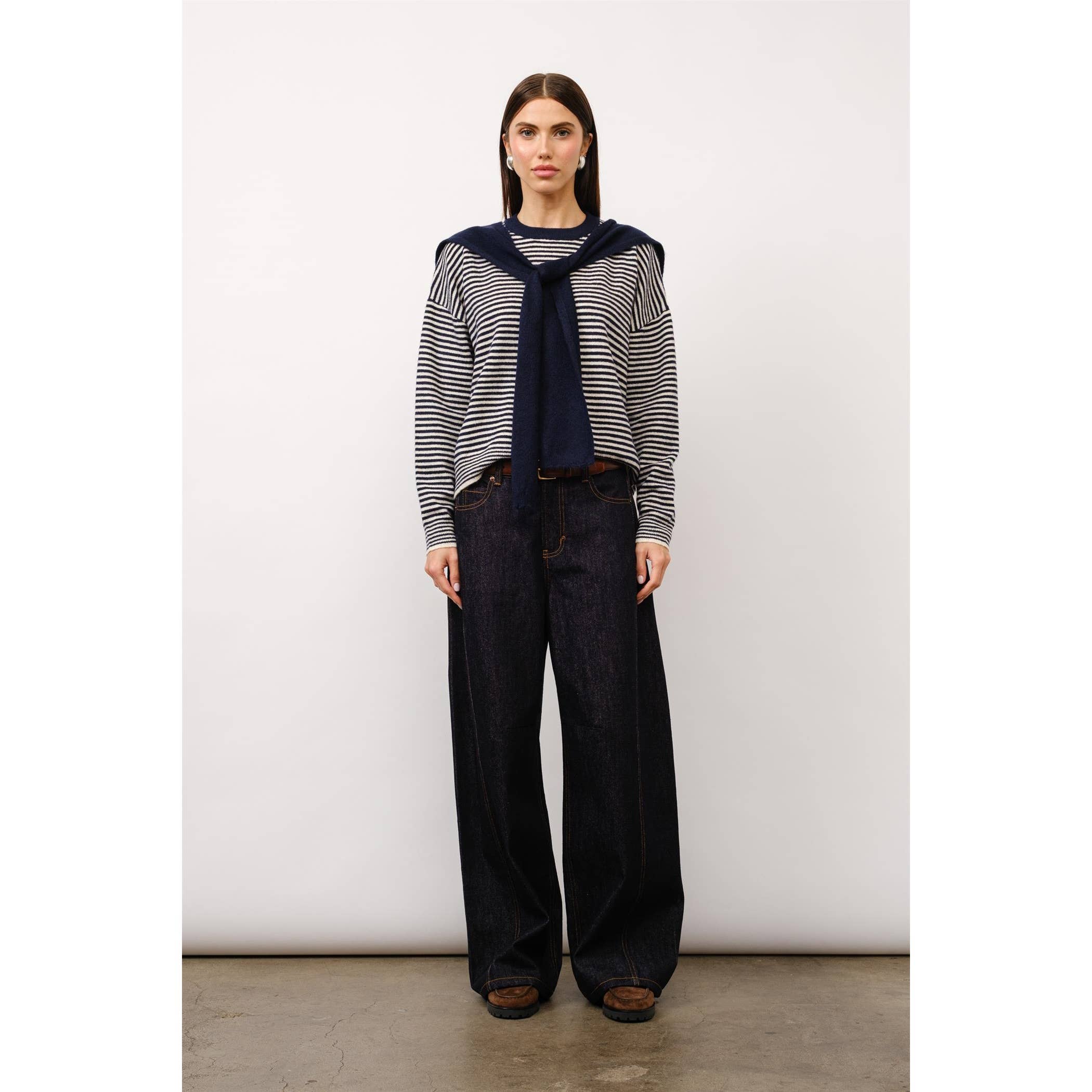 Kate Striped Sweater with Detachable Shawl