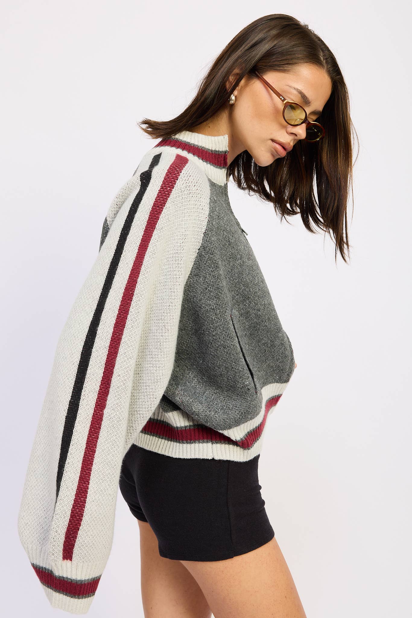 Zip Up Sweater Cardigan With Mock Neck