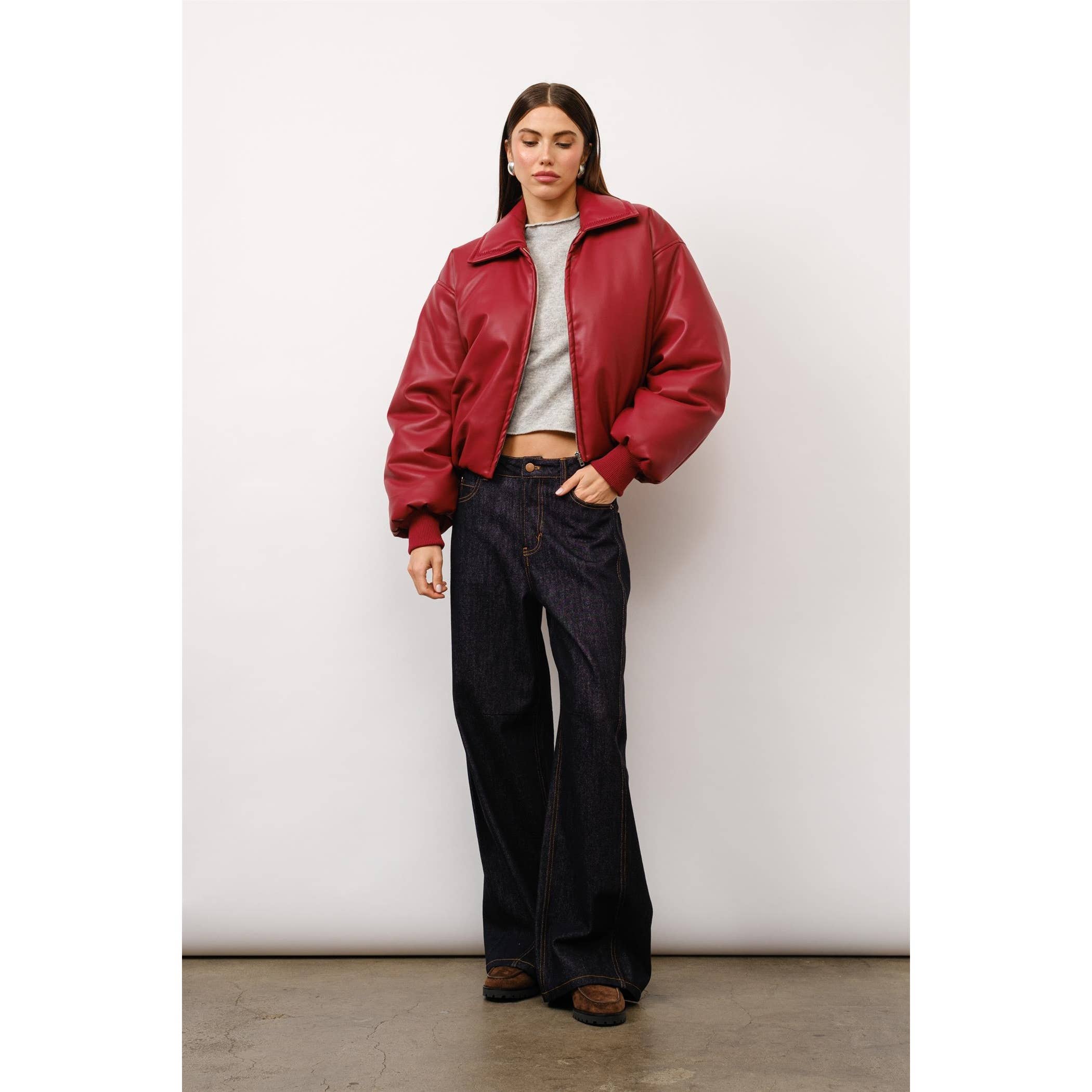 Cora Padded Bomber Jacket in Ruby