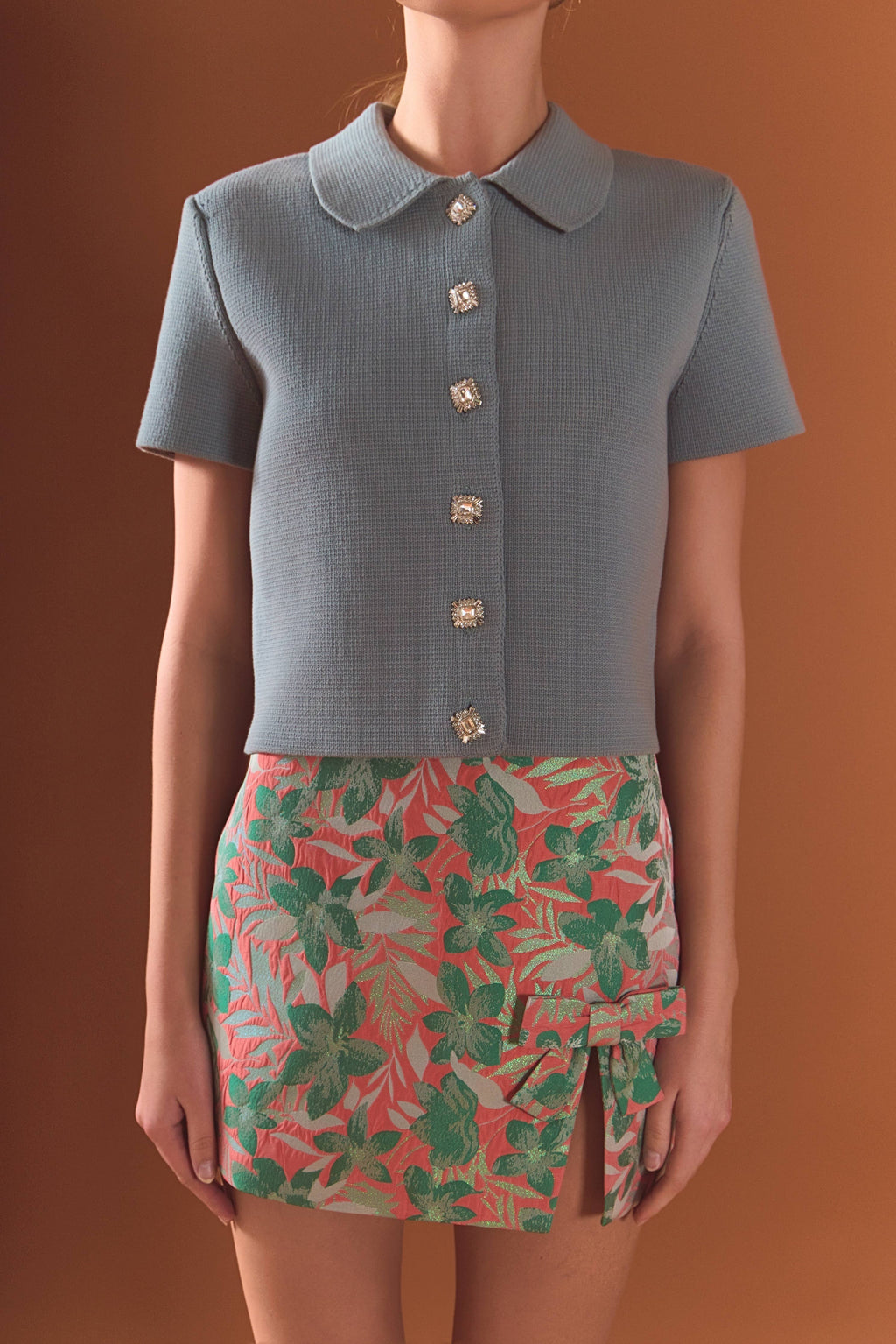 JEWL BUTTONED CROPPED KNIT TOP