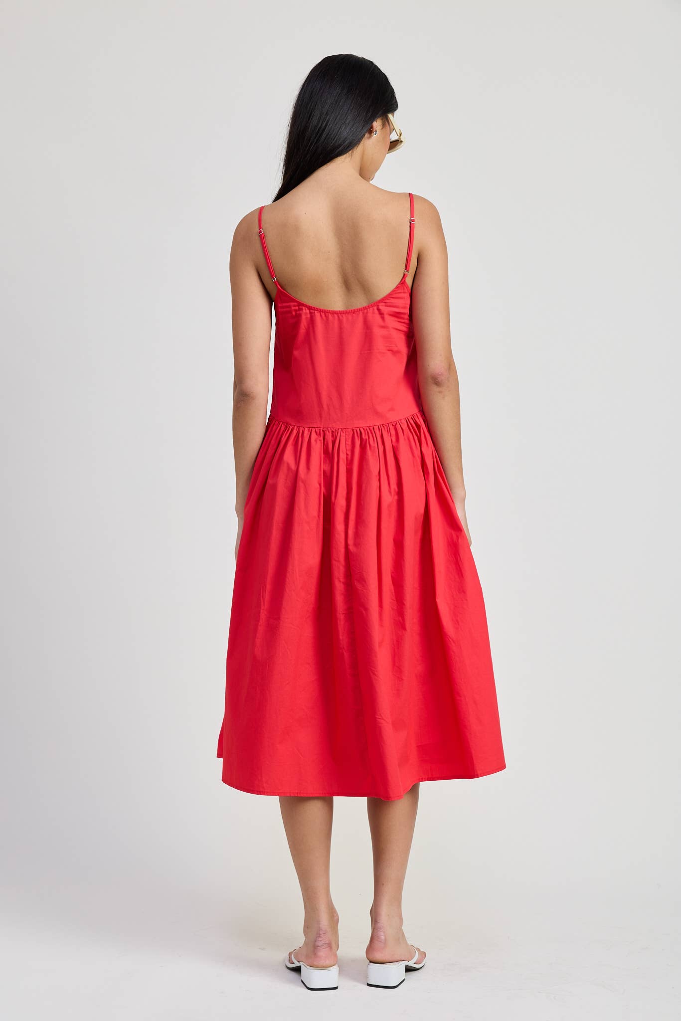 SQAURE NECK MIDI POPLIN DRESS