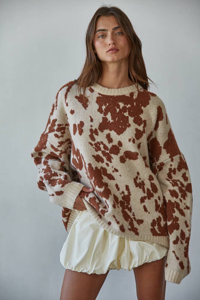 Knit Sweater Animal Pattern Detail Top